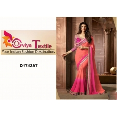 Silver Screen Party Wear Saree Heavy Blouse - PINKISH ORANGE