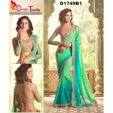 TRENDY PARTY WEAR SAREE - GREEN BLUE 