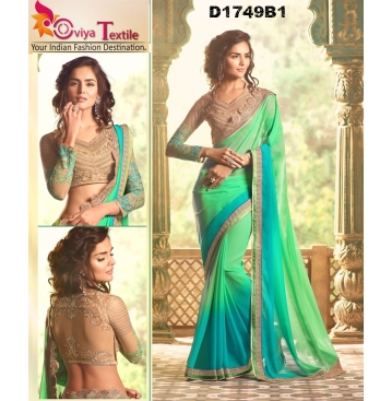 TRENDY PARTY WEAR SAREE - GREEN BLUE 