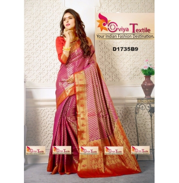 OOVIYA BRAND TRADITIONAL WORKED SAREE - GOLD RED