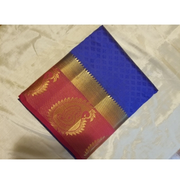 KANCHIPURAM EMBOSS MANGO PEACOCK CONTRAST SAREE