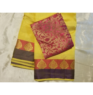 Tussar Silk Deepam Border Saree With Extra Blouse