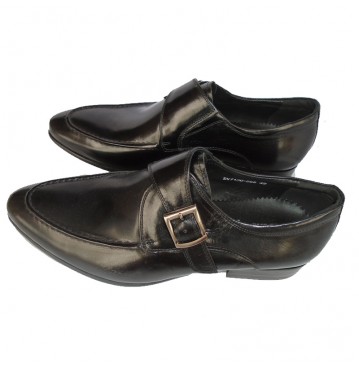 David Wej  leather buckle stitched  shoe - black
