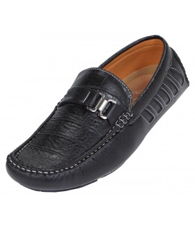 Amali Mateo Croc Print Driving Loafer in Black