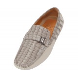 Amali Mateo Croc Print Driving Loafer in Stone