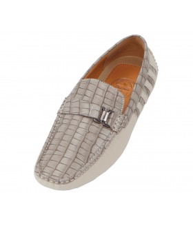 Amali Mateo Croc Print Driving Loafer in Stone