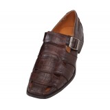 Bolano Brown Open Toe Croc Print Sandal