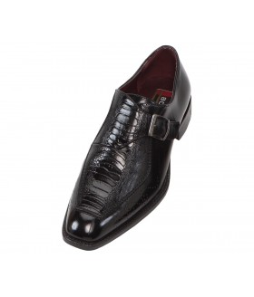 Bolano Guto Black Ostrich Leg Print Monk Strap