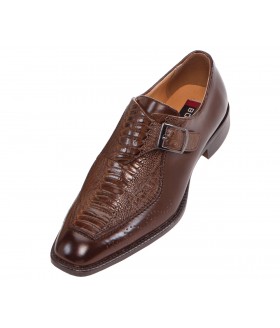 Bolano Guto Brown Ostrich Leg Print Monk Strap