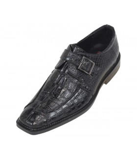 Bolano Mens Black Croc Hornback Print Dress Monk Strap : Addison-000