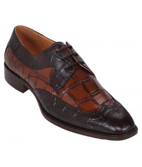 Bolano Mens Brown andamp; Rust Wingtip Croco Embossed Dress Shoes: Style 5916-065